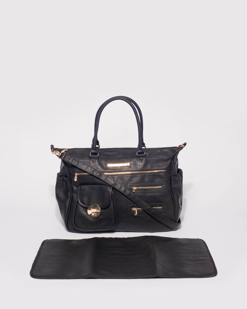 Black Pocket And Zip Baby Bag