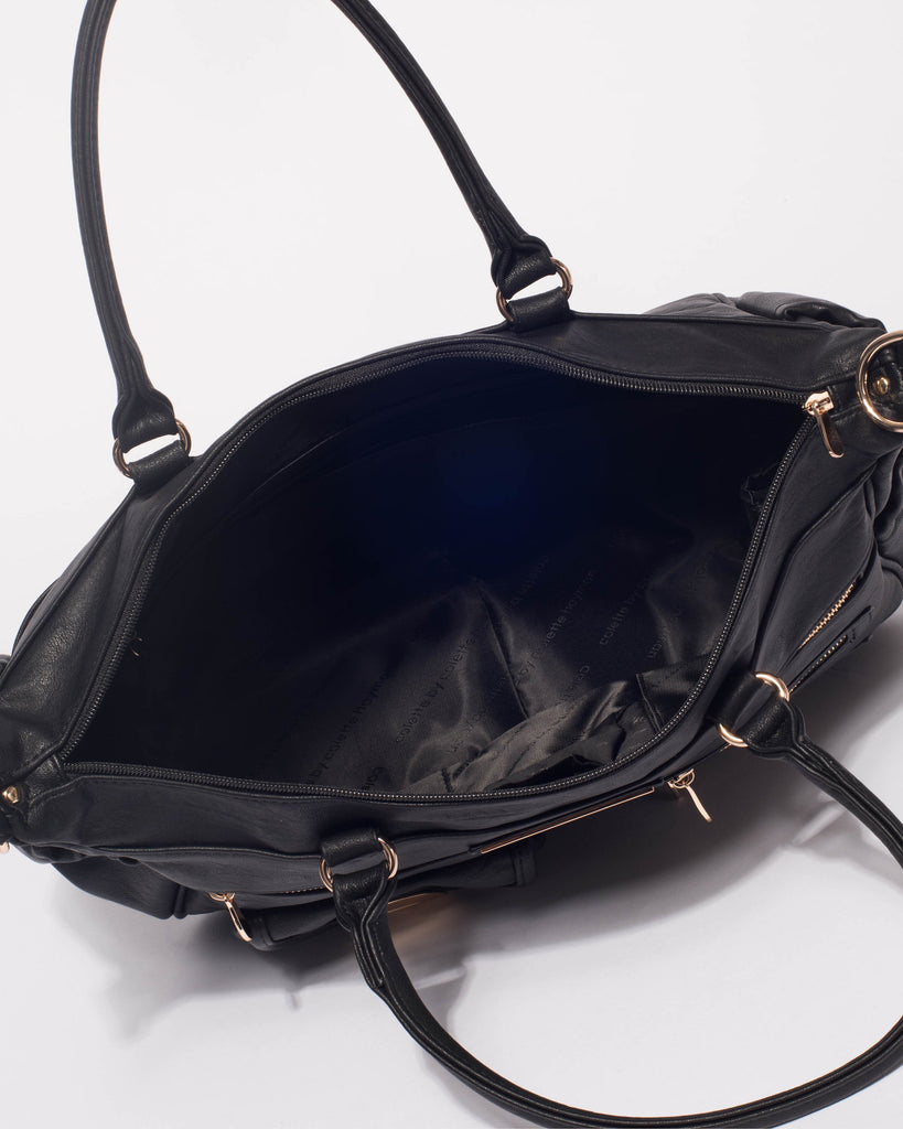 Black Pocket And Zip Baby Bag