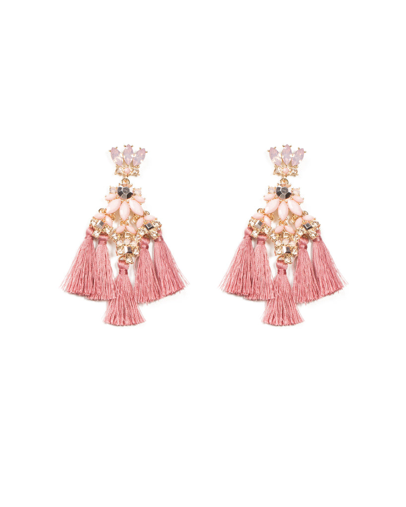 Mixed Stone Tassel Statement Earrings