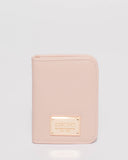 Pink Saffiano Credit Card Purse With Gold Hardware