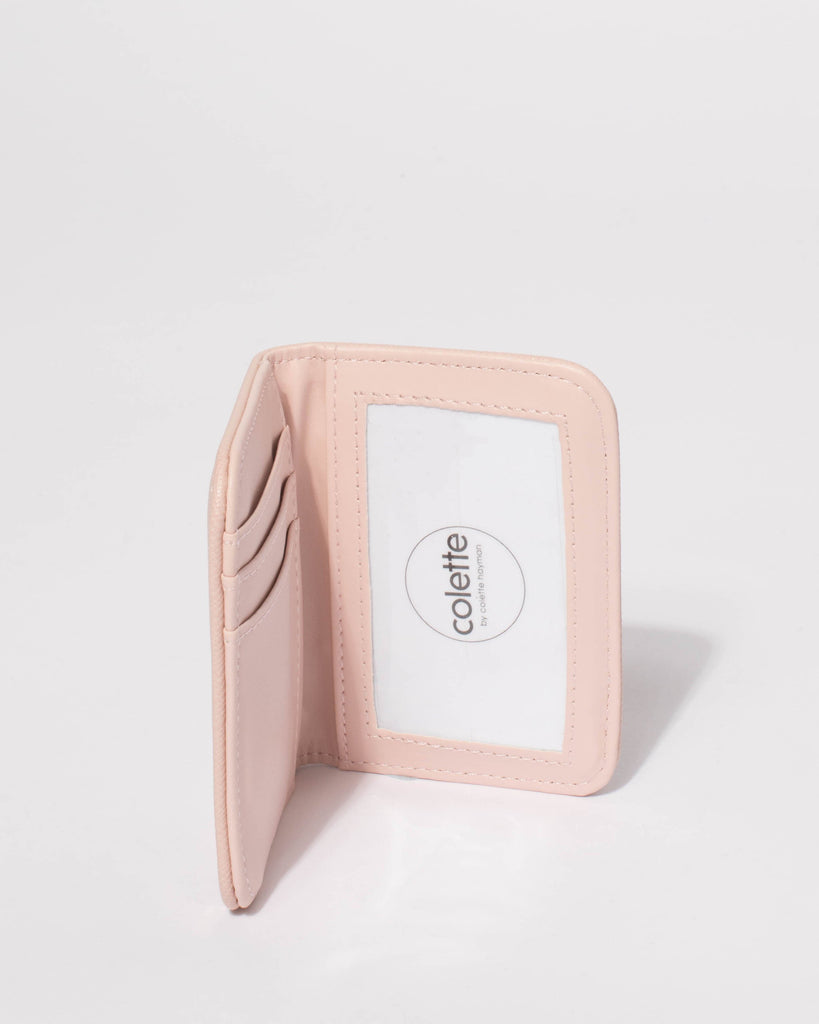 Pink Saffiano Credit Card Purse With Gold Hardware