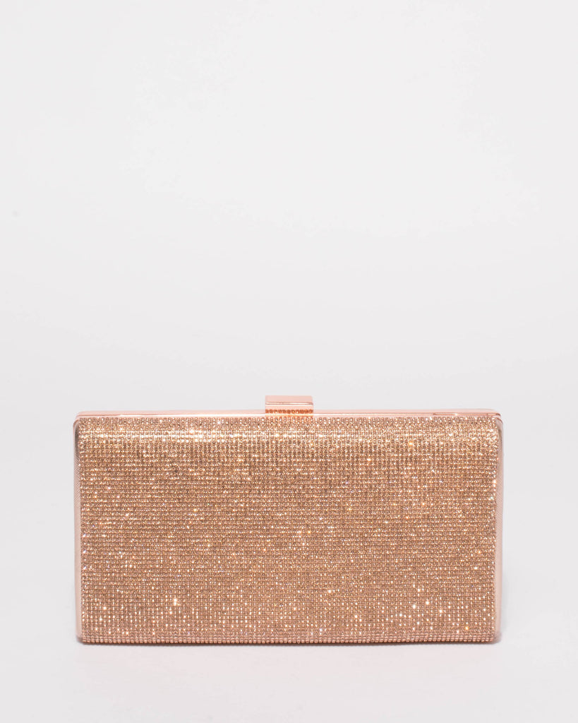 Rose Gold Margot Diamante Hardcase Clutch Bag