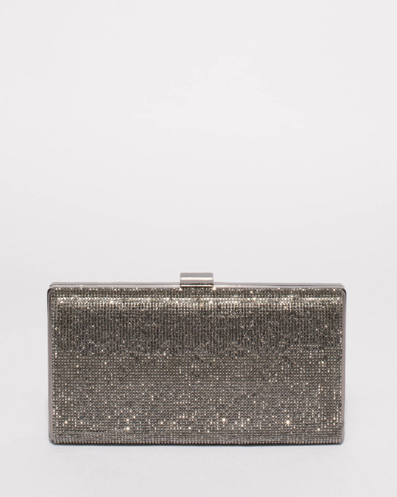 Pewter Margot Diamante Hardcase Clutch Bag