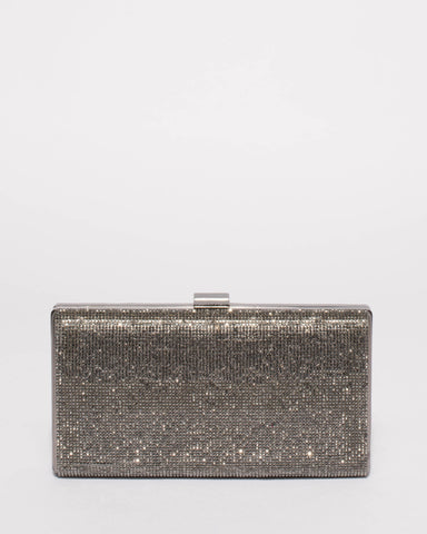 Pewter Margot Diamante Hardcase Clutch Bag