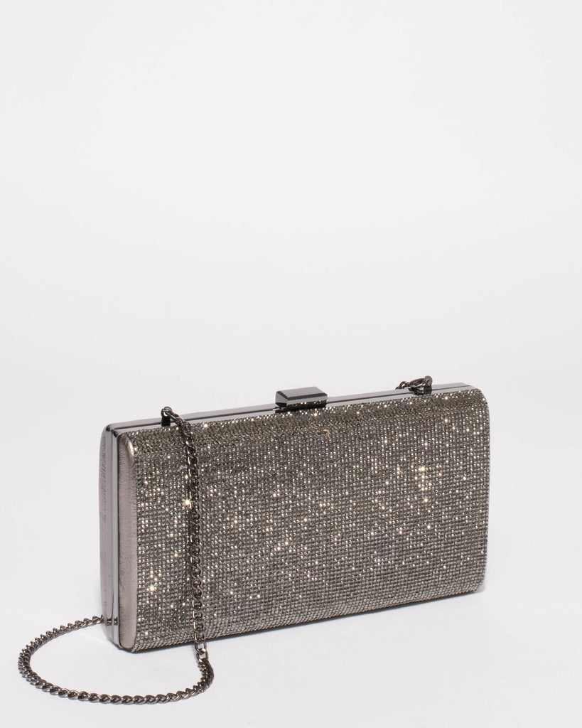 Pewter Margot Diamante Hardcase Clutch Bag