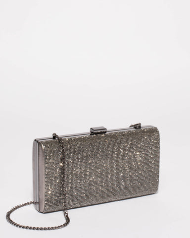 Pewter Margot Diamante Hardcase Clutch Bag
