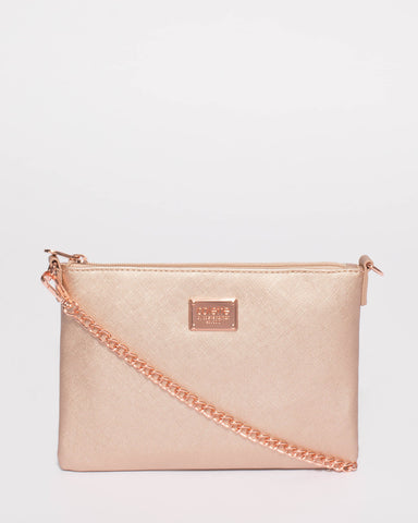 Rose Gold Plain Peta Chain Crossbody Bag