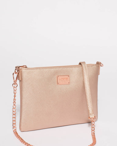 Rose Gold Plain Peta Chain Crossbody Bag