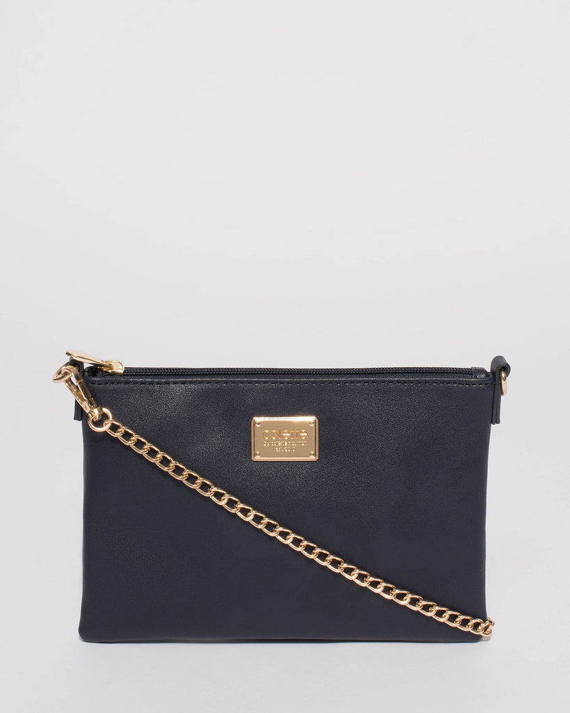 Navy Plain Peta Chain Crossbody Bag