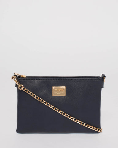 Navy Plain Peta Chain Crossbody Bag