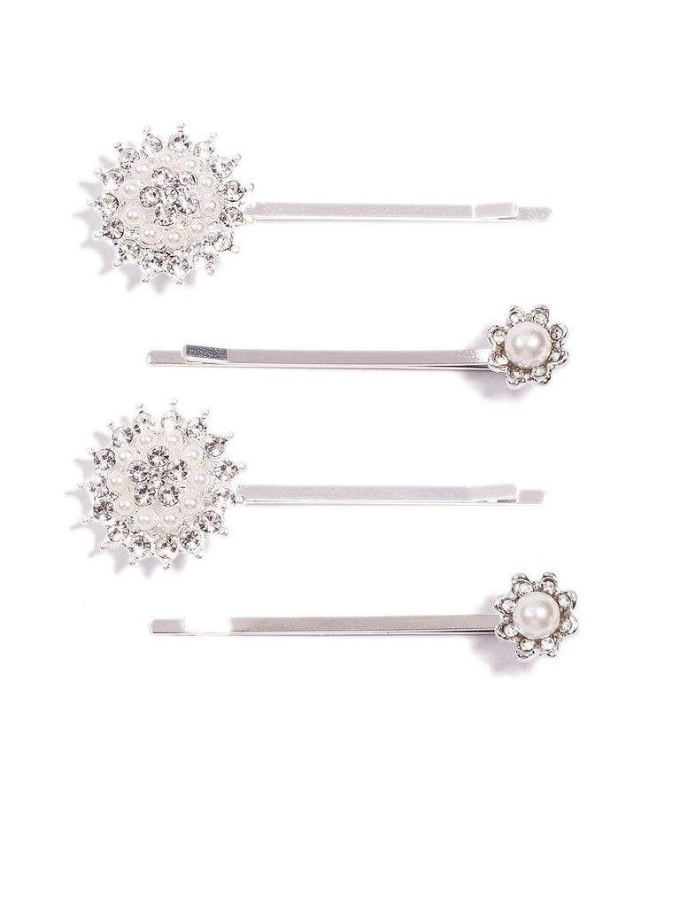Silver Tone Pearl Diamante Pack Hair Pin Pack