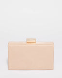 Beige Smooth Sally Hardcase Clutch Bag With Gold Hardware