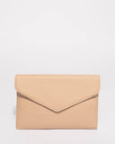 Beige Smooth Samantha Clutch Bag With Silver Hardware