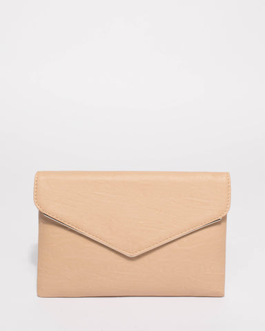 Beige Smooth Samantha Clutch Bag With Silver Hardware