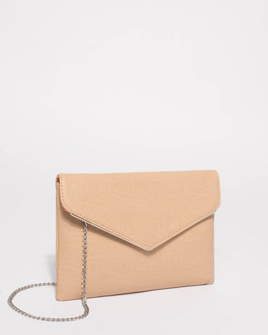 Beige Smooth Samantha Clutch Bag With Silver Hardware