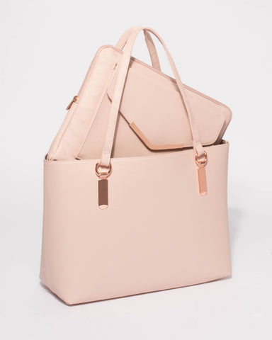 Pink Angelina Tech Tote Bag With Rose Gold Hardware