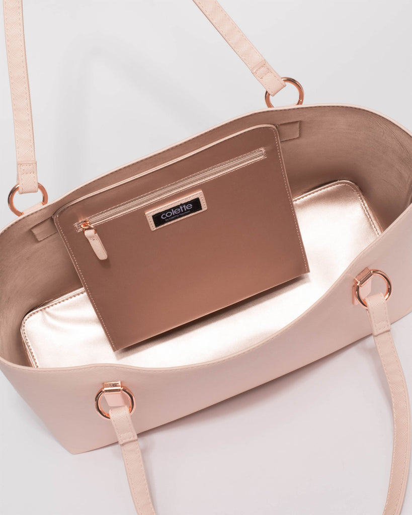 Pink Angelina Tech Tote Bag With Rose Gold Hardware