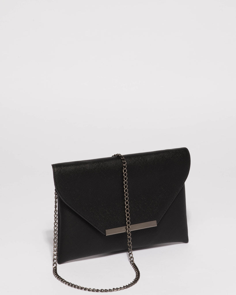 Black Frankie Clutch Bag With Gunmetal Hardware