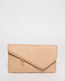 Beige Elise Foldover Clutch Bag