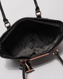 Black Annie Tassel Tote Bag With Rose Gold Hardware