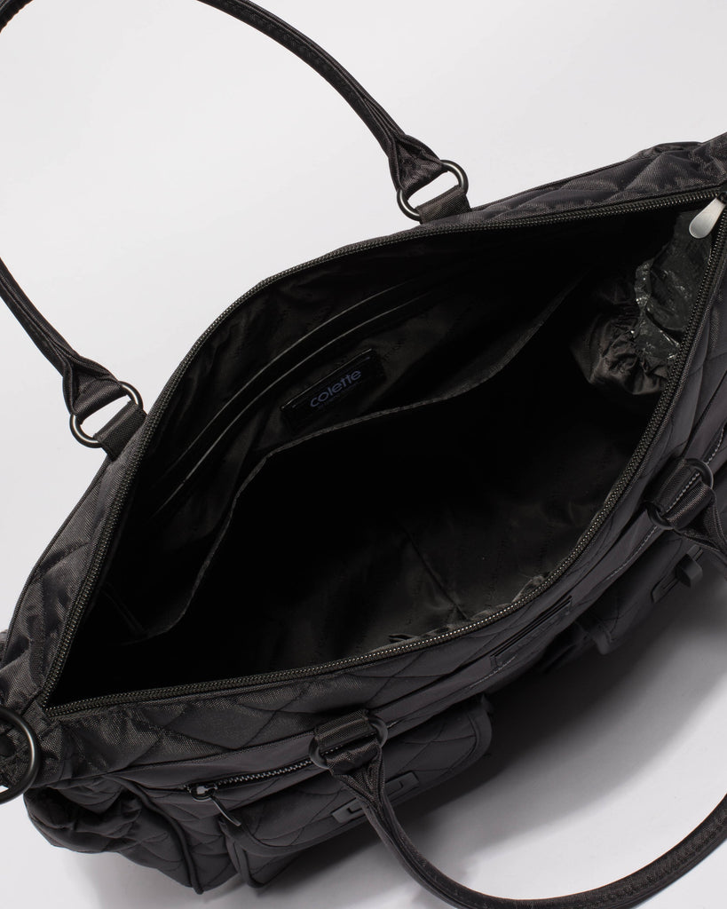 Black Quilted Baby Bag With Matte Black Hardware