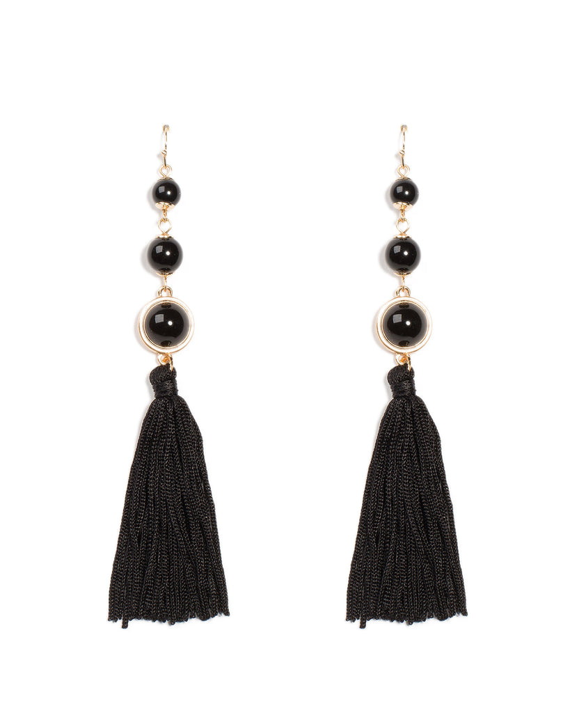 Triple Stone Drop Tassel Earrings