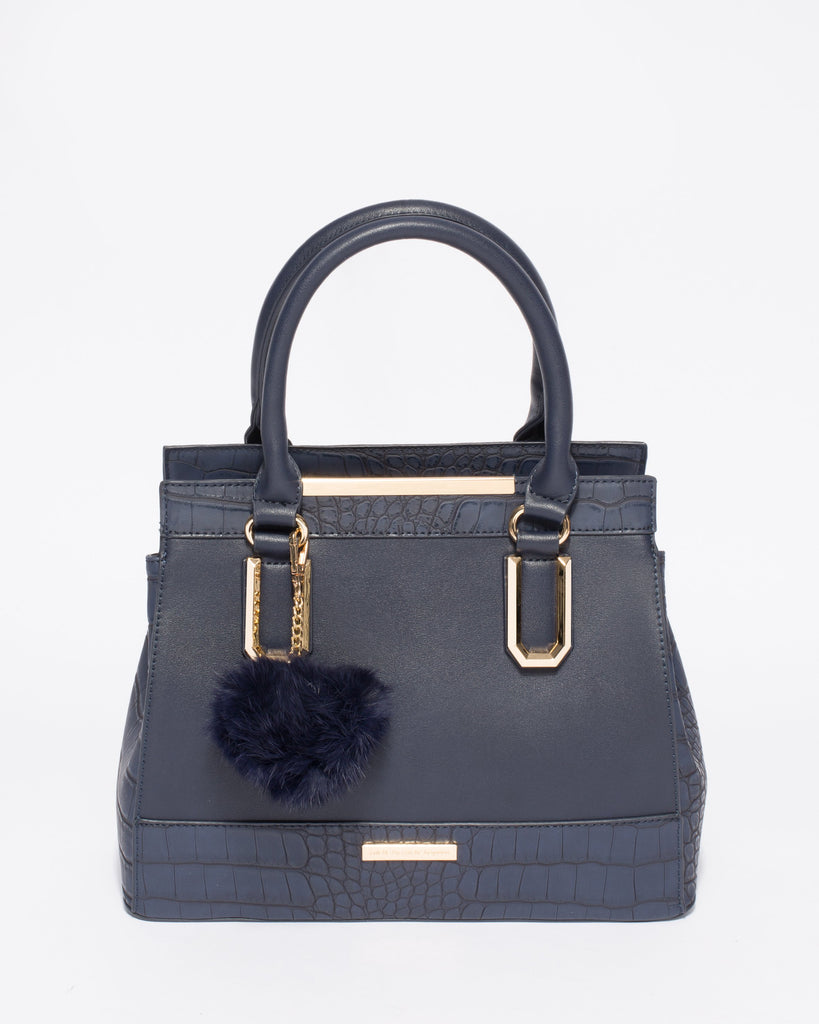 Navy Croc Textured Audrey Tote Bag