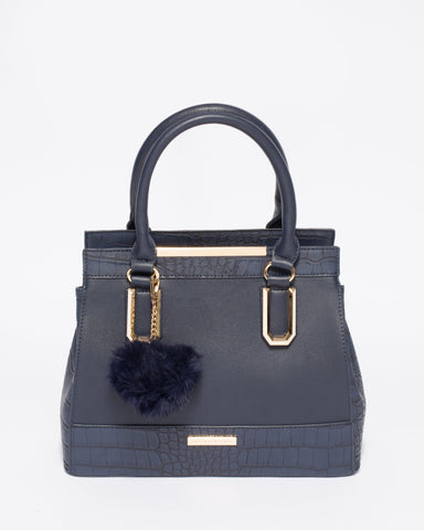 Navy Croc Textured Audrey Tote Bag