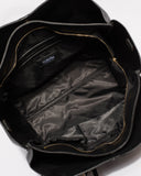 Stacey Smooth Black Tassel Tote Bag