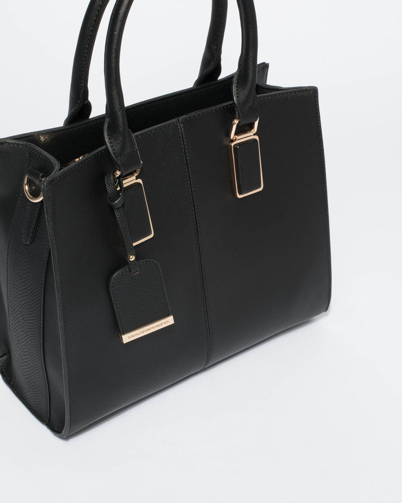Black Saffiano Diana Tag Tote Bag