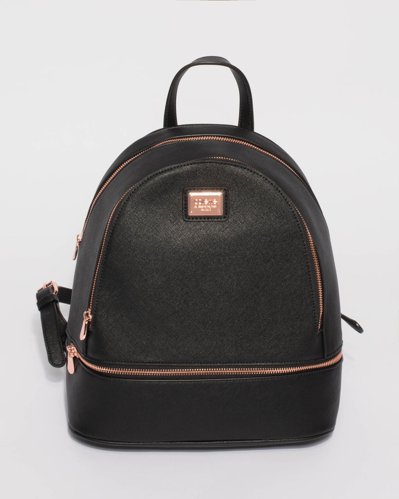 Bridget Black Large Rose Gold Hardware Backpack