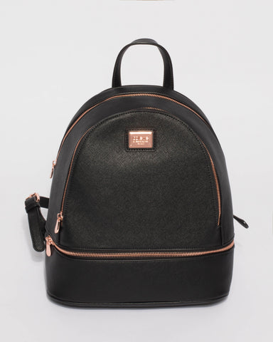 Bridget Black Large Rose Gold Hardware Backpack