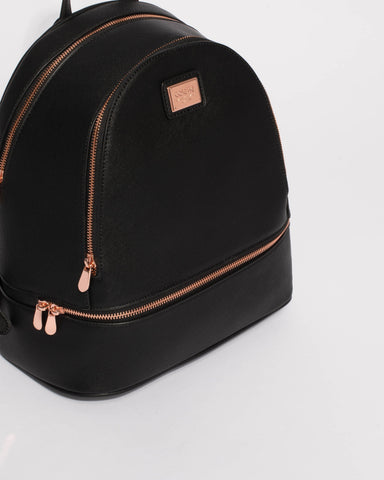 Bridget Black Large Rose Gold Hardware Backpack