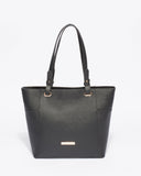 Black Saffiano Carissa Tote Bag with Gold Hardware