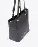 Black Saffiano Carissa Tote Bag with Gold Hardware