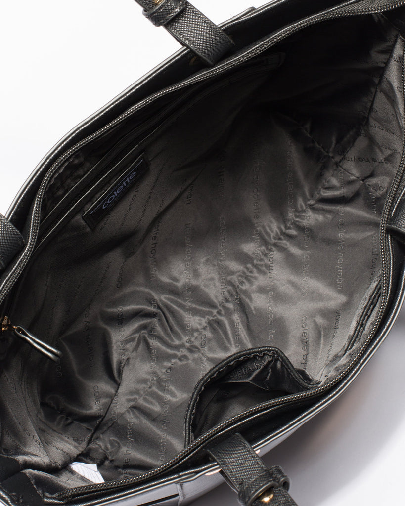 Black Saffiano Carissa Tote Bag with Gold Hardware