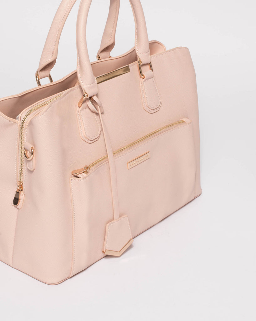 Pink Saffiano Spencer Tech Tote Bag With Gold Hardware