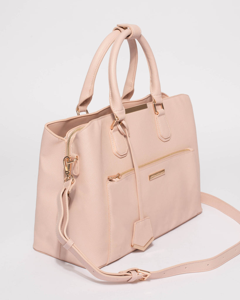Pink Saffiano Spencer Tech Tote Bag With Gold Hardware