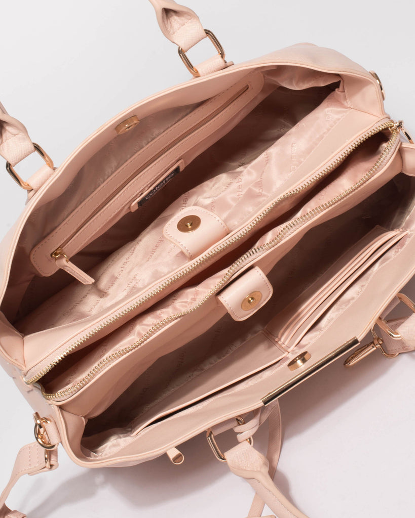 Pink Saffiano Spencer Tech Tote Bag With Gold Hardware