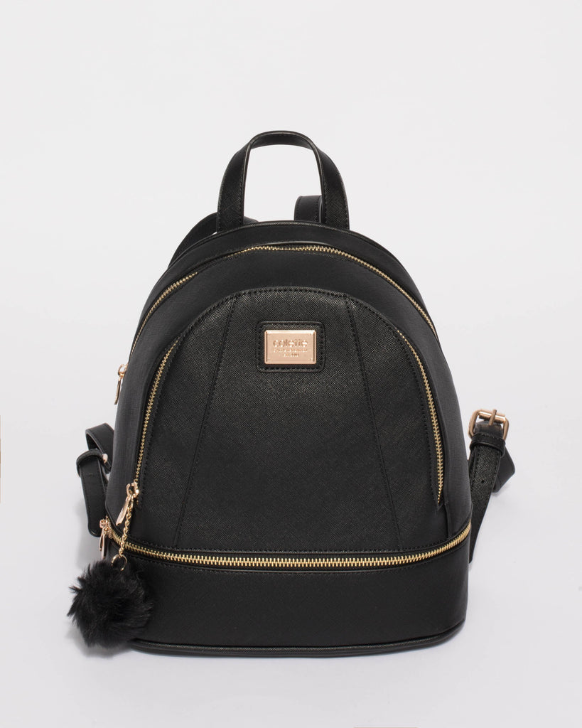 Black Bridget Medium Backpack With Gold Hardware