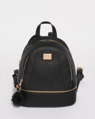 Black Bridget Medium Backpack With Gold Hardware