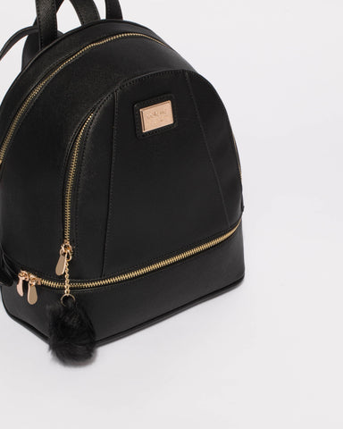 Black Bridget Medium Backpack With Gold Hardware