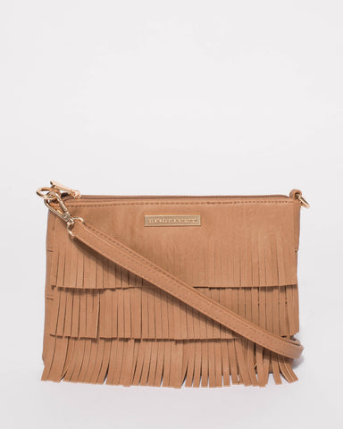 Caramel Raine Fringe Crossbody Bag