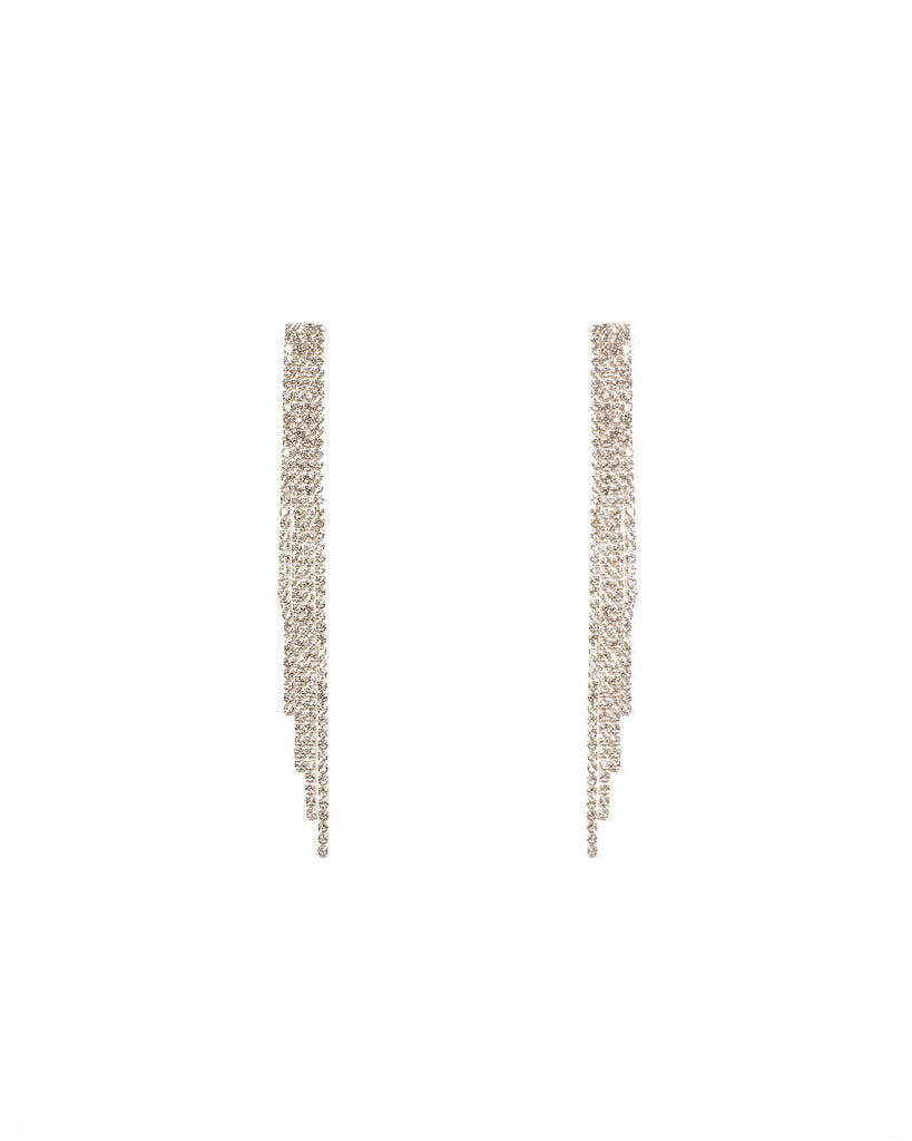 Crystal Silver Tone Fine Diamante Tassel Earrings