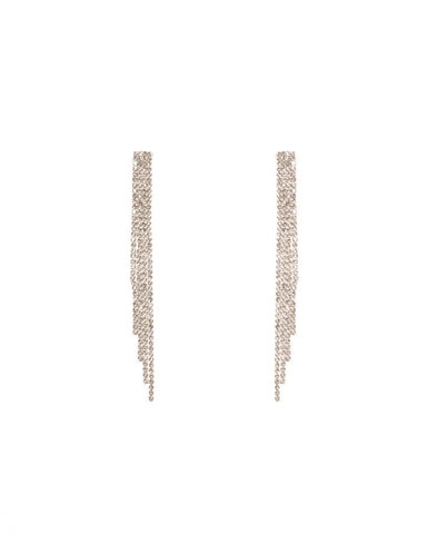 Crystal Silver Tone Fine Diamante Tassel Earrings