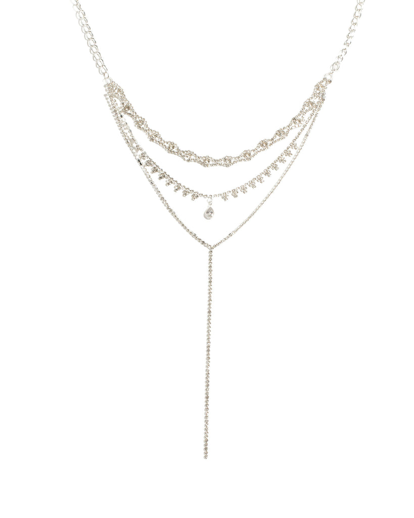Silver Tone Diamante Cup Chain Lariat Choker Necklace