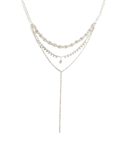 Silver Tone Diamante Cup Chain Lariat Choker Necklace