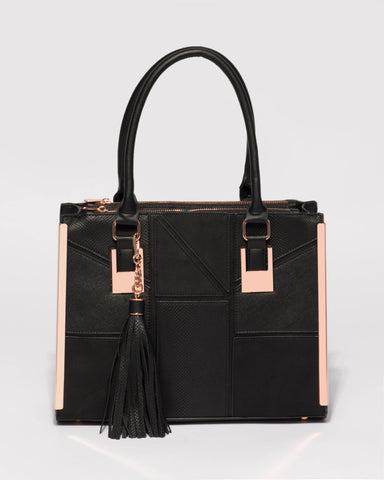 Black Textured Lucy Square Tote Bag
