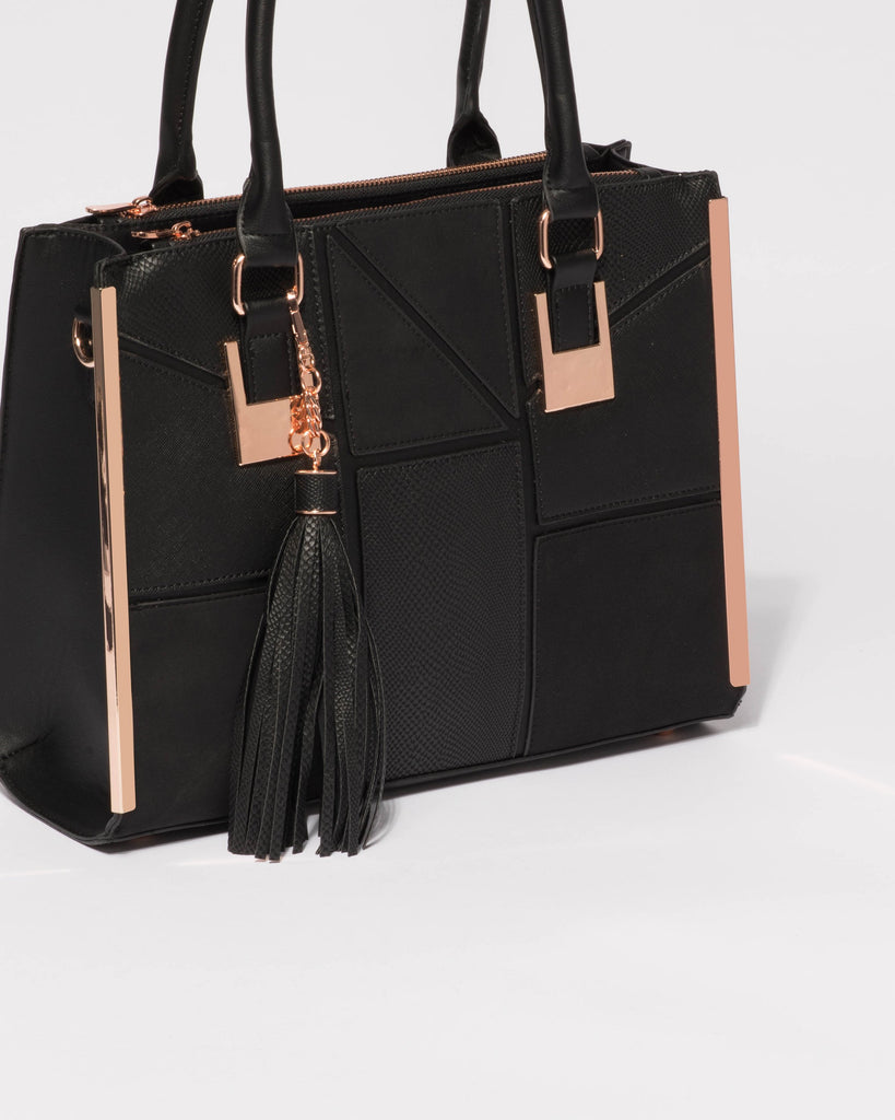 Black Textured Lucy Square Tote Bag