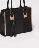 Black Textured Lucy Square Tote Bag